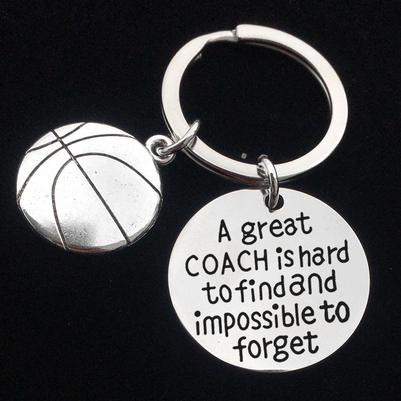 Stainless Steel Lettering Keychain Basketball Baseball Charm Key Ring Decorations