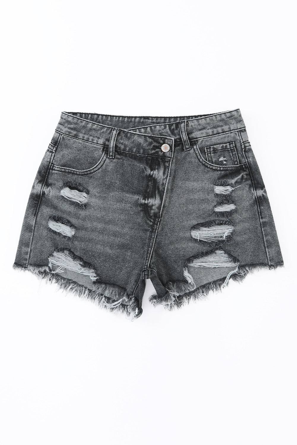 Black High Rise Crossover Waist Denim Shorts