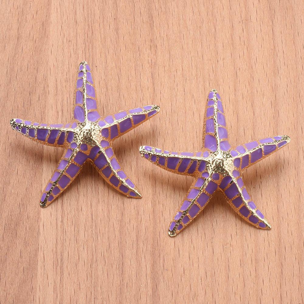 Alloy Purple Starfish All-match Mediterranean Style Pentagram Stud Earrings