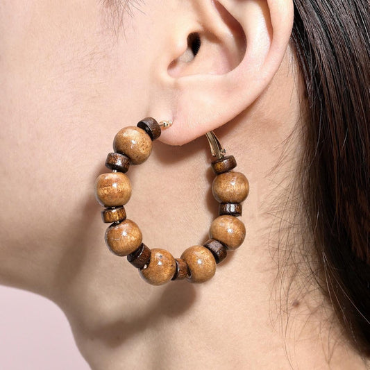 Korean Style Retro Graceful Personality High-grade Round Wooden Wooden Bead Beaded Ear Ring