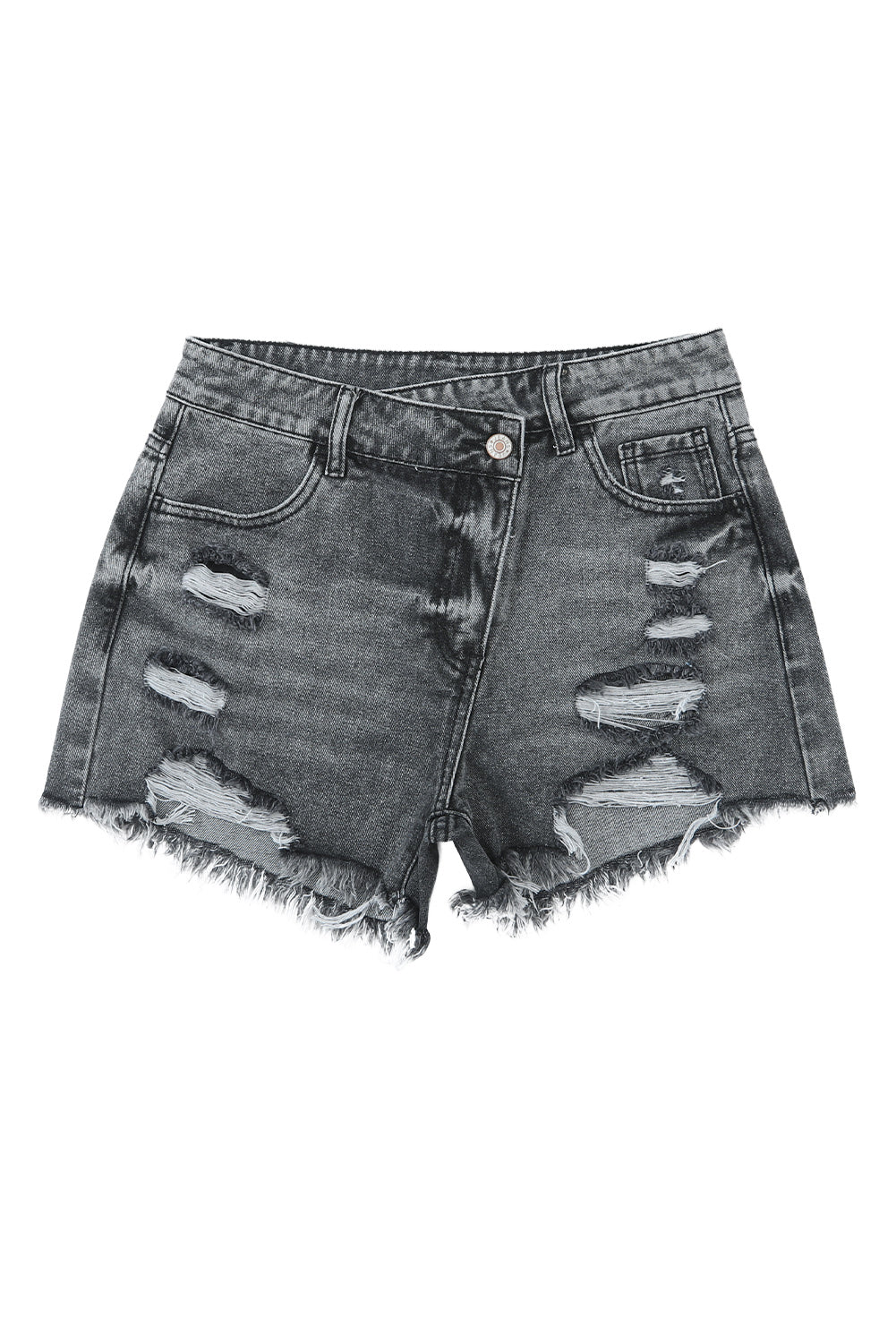 Black High Rise Crossover Waist Denim Shorts