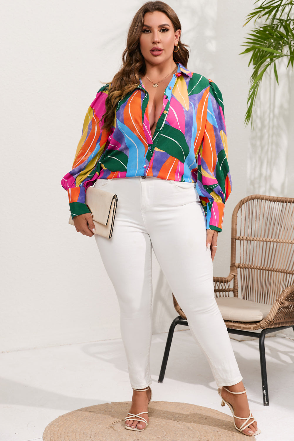 Multicolor Flora Print Plus Size Shirt