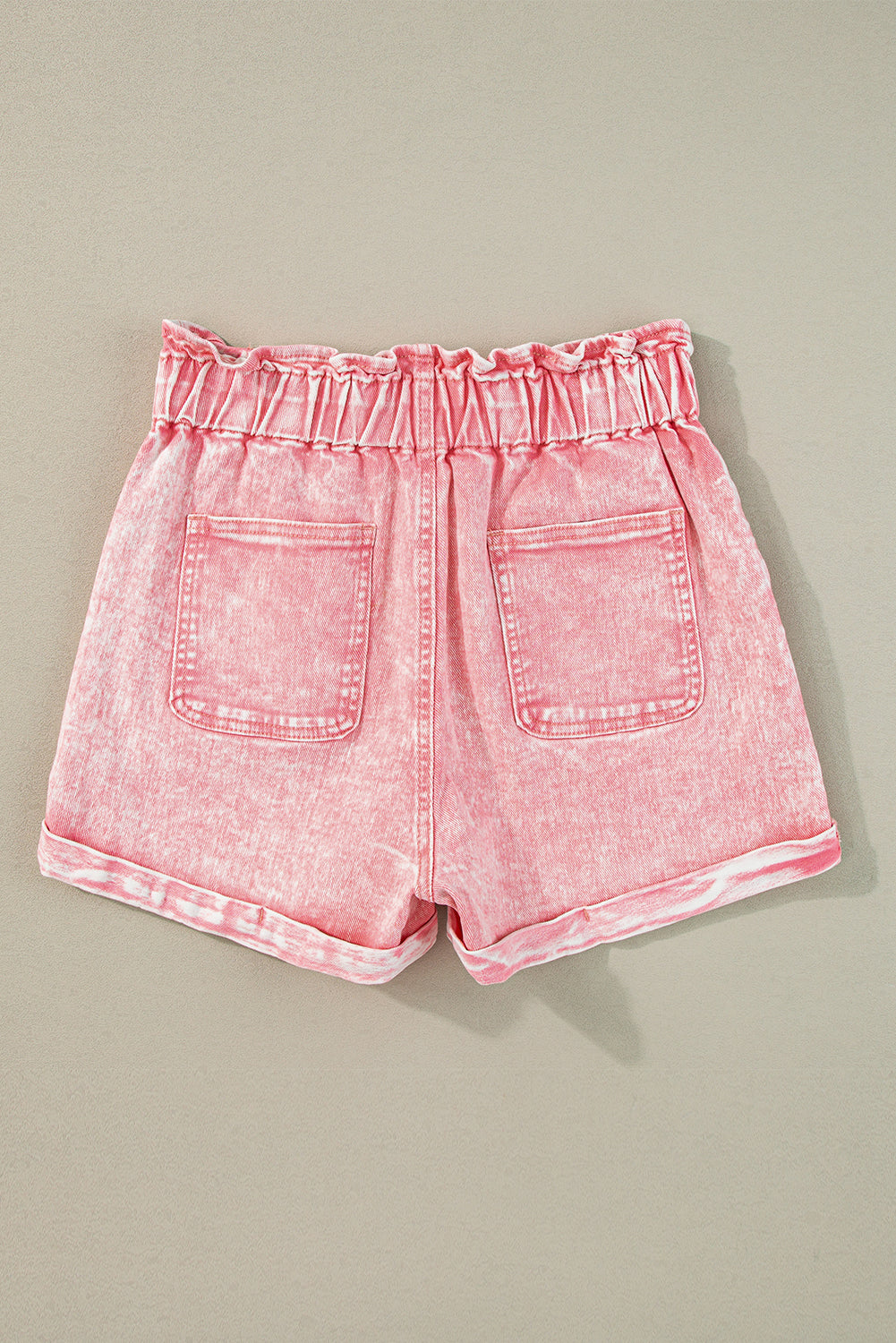 Dusty Pink Vintage Washed Frilled High Waist Denim Shorts