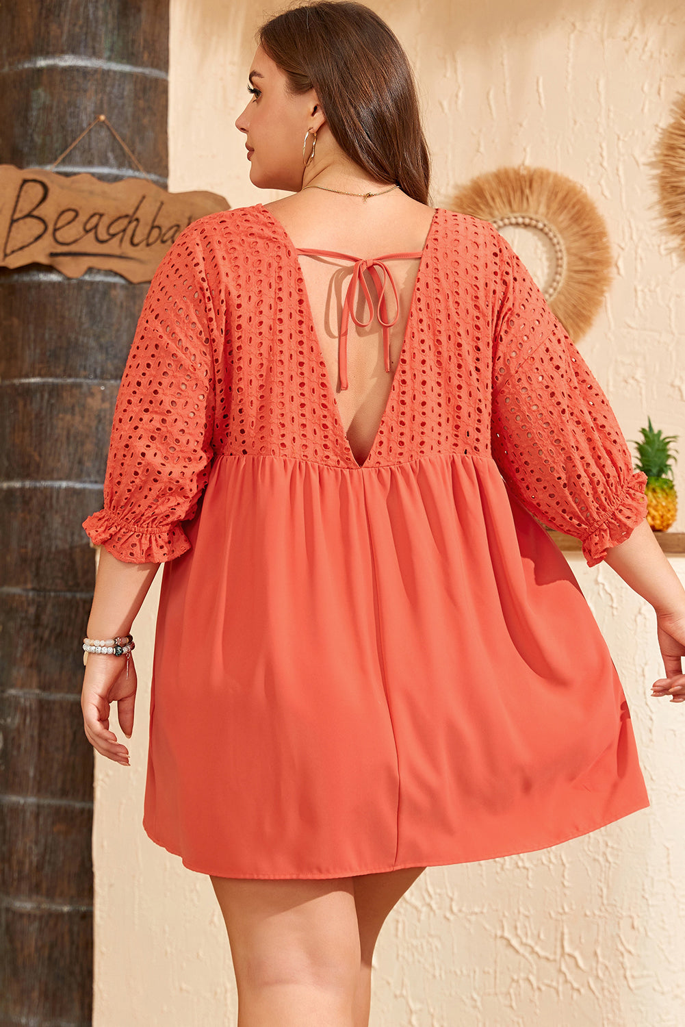 Carrot Plus Size Eyelet Contrast Bodice Babydoll Dress