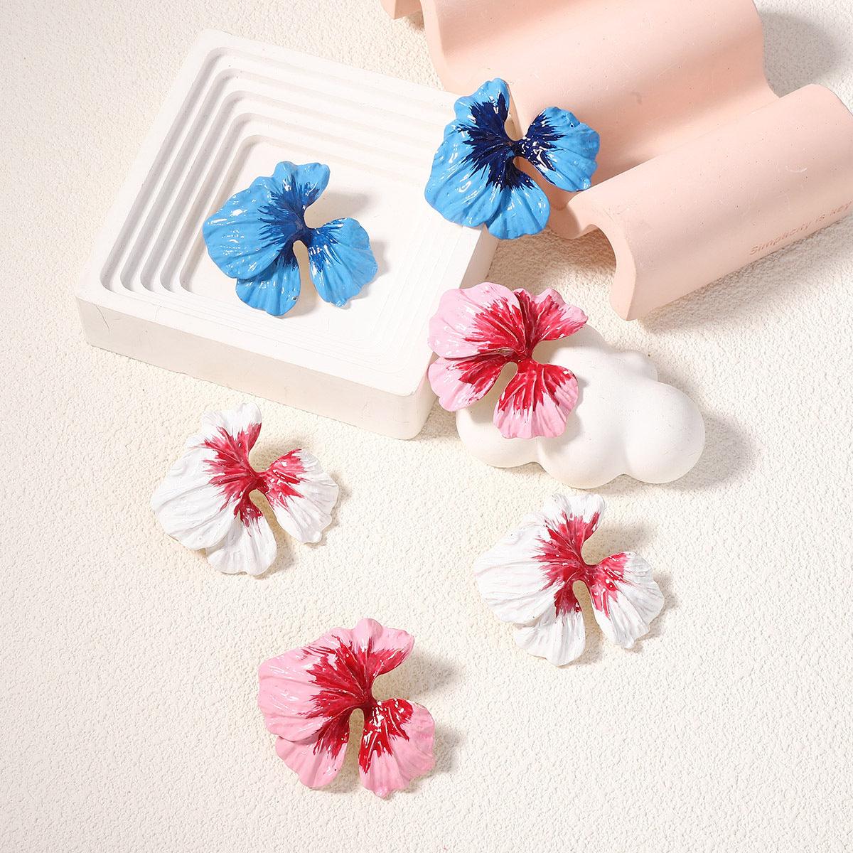 Holiday Alloy Colorful Oil Necklace Flower Flower Stud Earrings