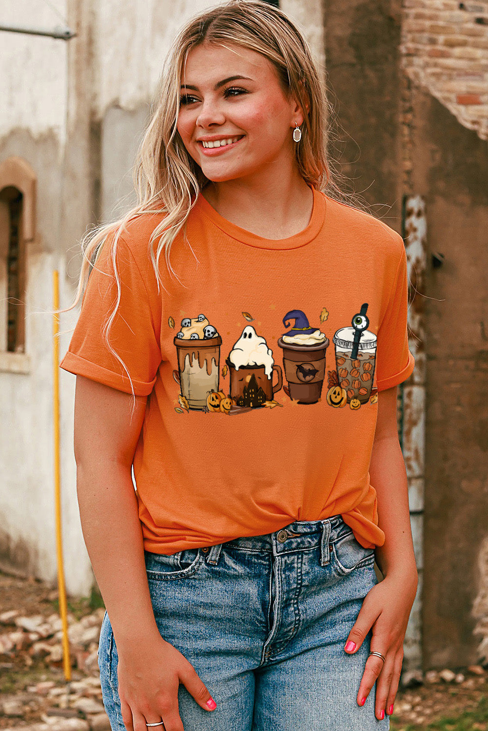 Orange Horror Coffee Pumpkin Spice Halloween Graphic Tee