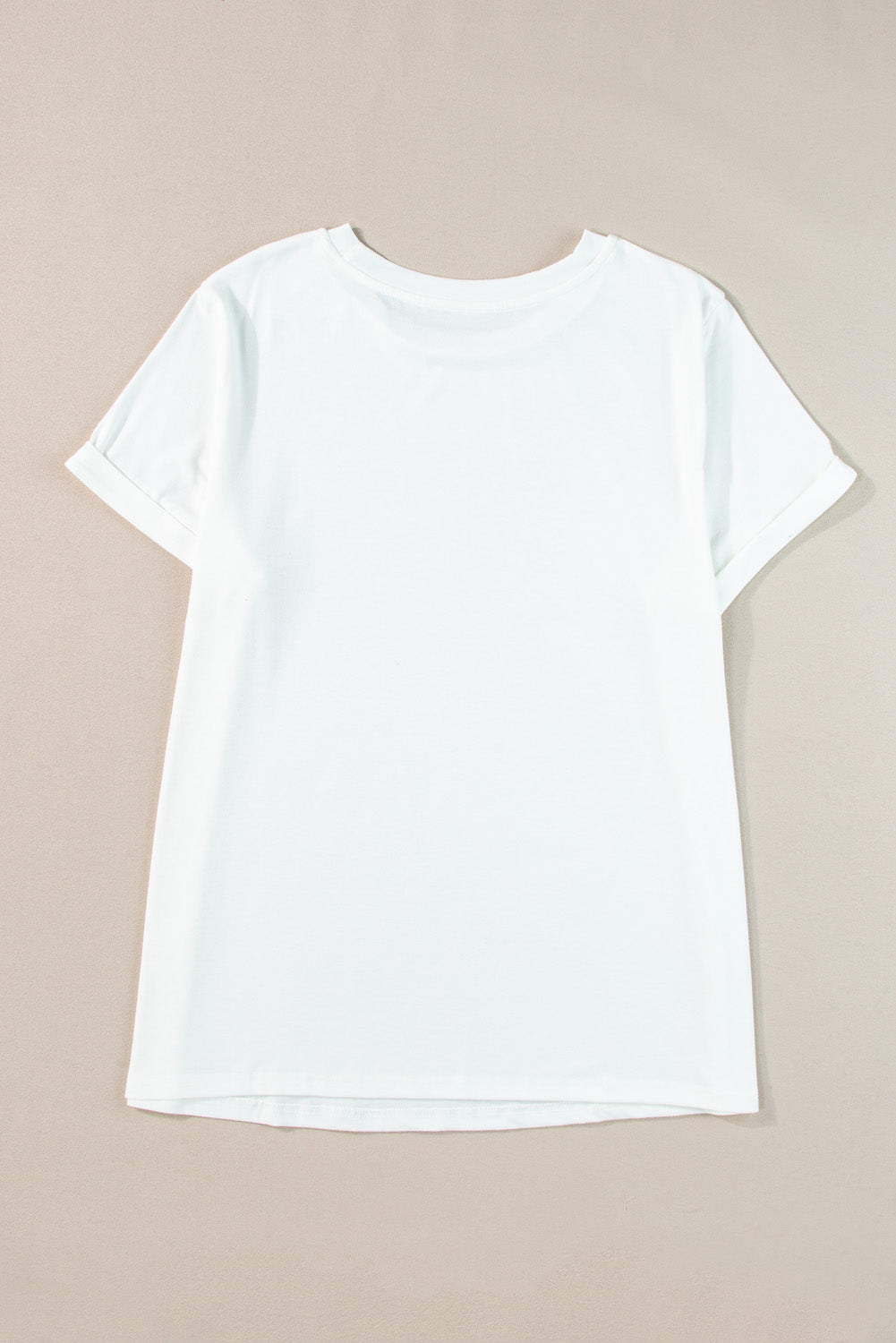 White Round Neck Rolled Sleeve Plus Size T-shirt