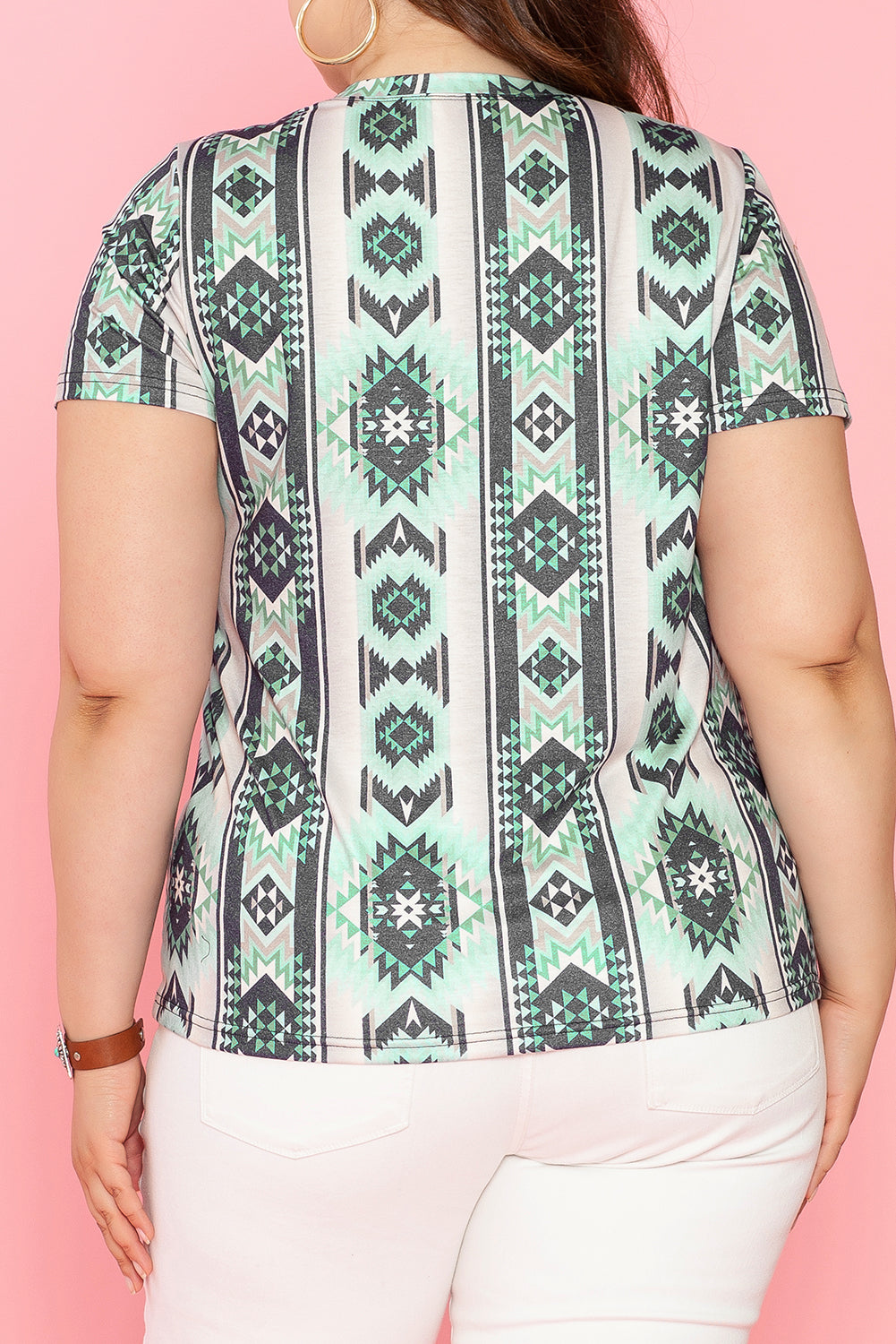 Green Retro Aztec Print Plus Size T-shirt