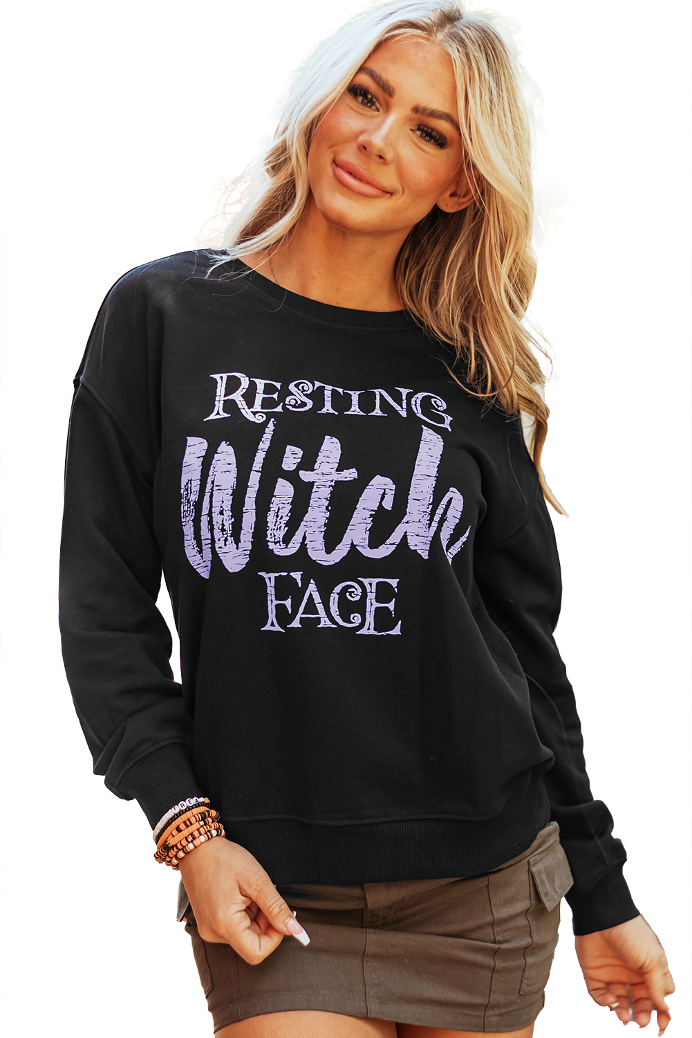 Black RESTING Witch FACE Graphic Pullover Sweatshirt