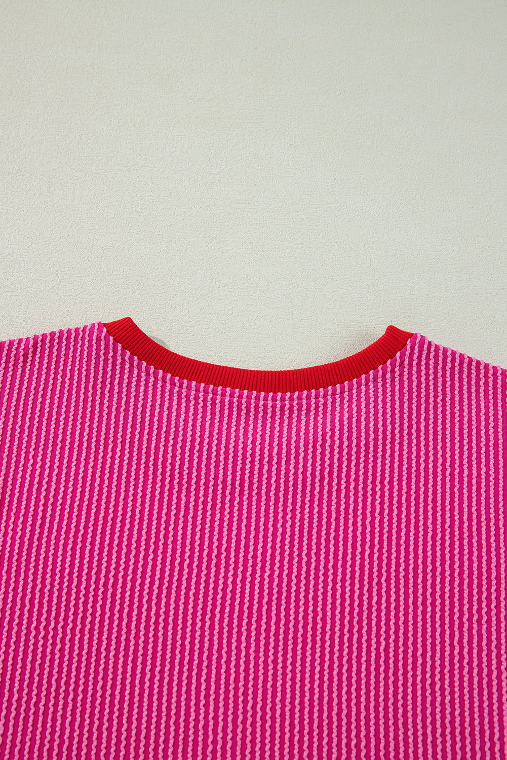 Bright Pink Corded Contrast Edge Drop Shoulder Long Sleeve Top