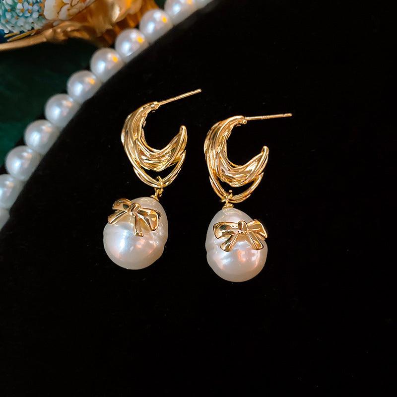 Pearl Earrings High-grade Real Gold Electroplated Silver Needle French Style