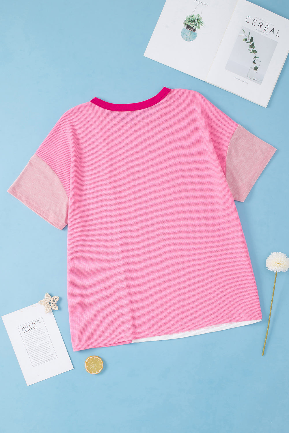 Peach Blossom Colorblock Patchwork Plus Size T-shirt