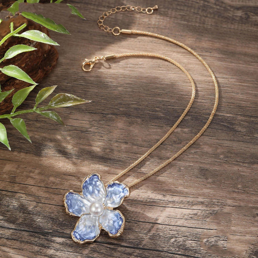 Blue Enamel Camellia Pendant Fashion