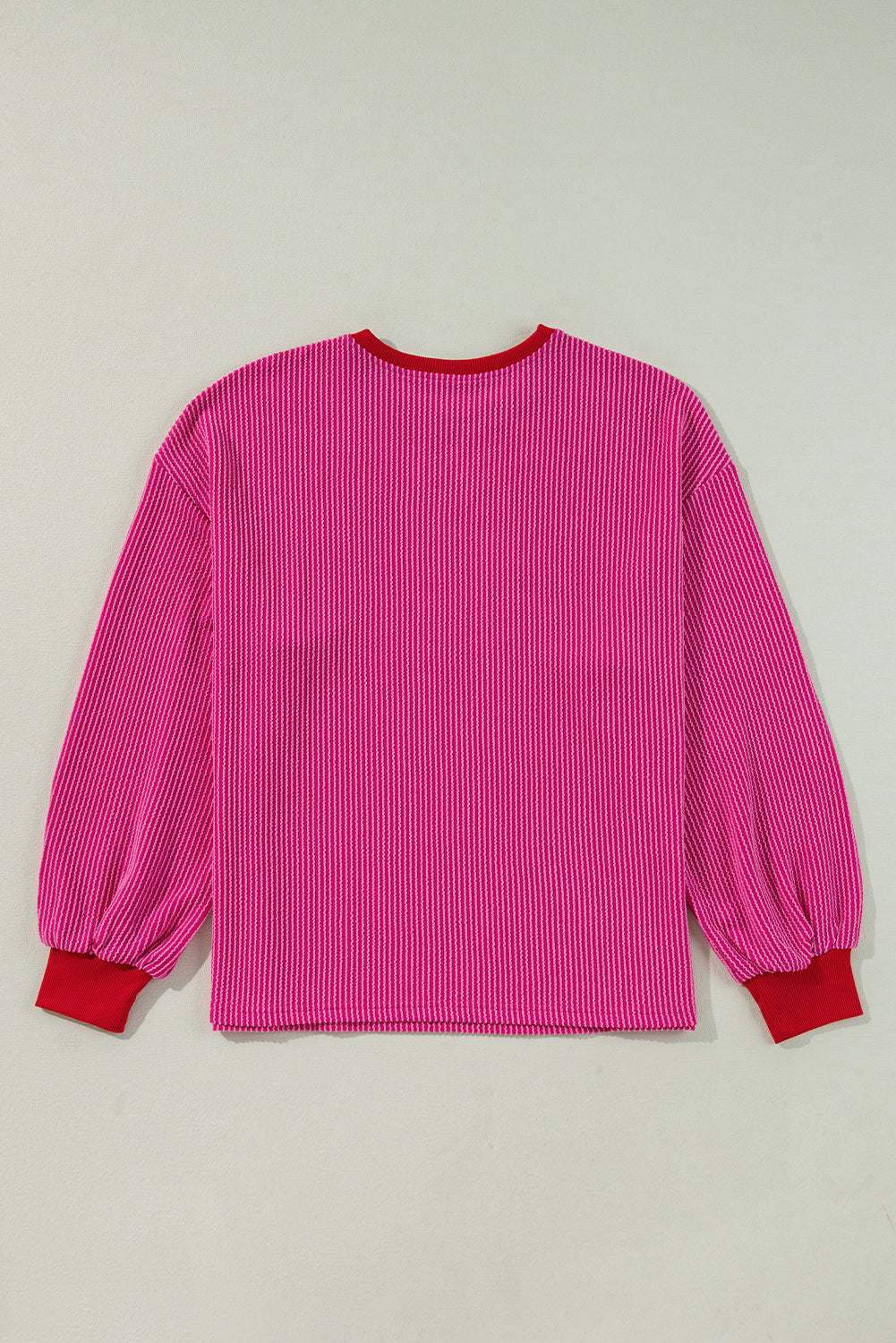 Bright Pink Corded Contrast Edge Drop Shoulder Long Sleeve Top