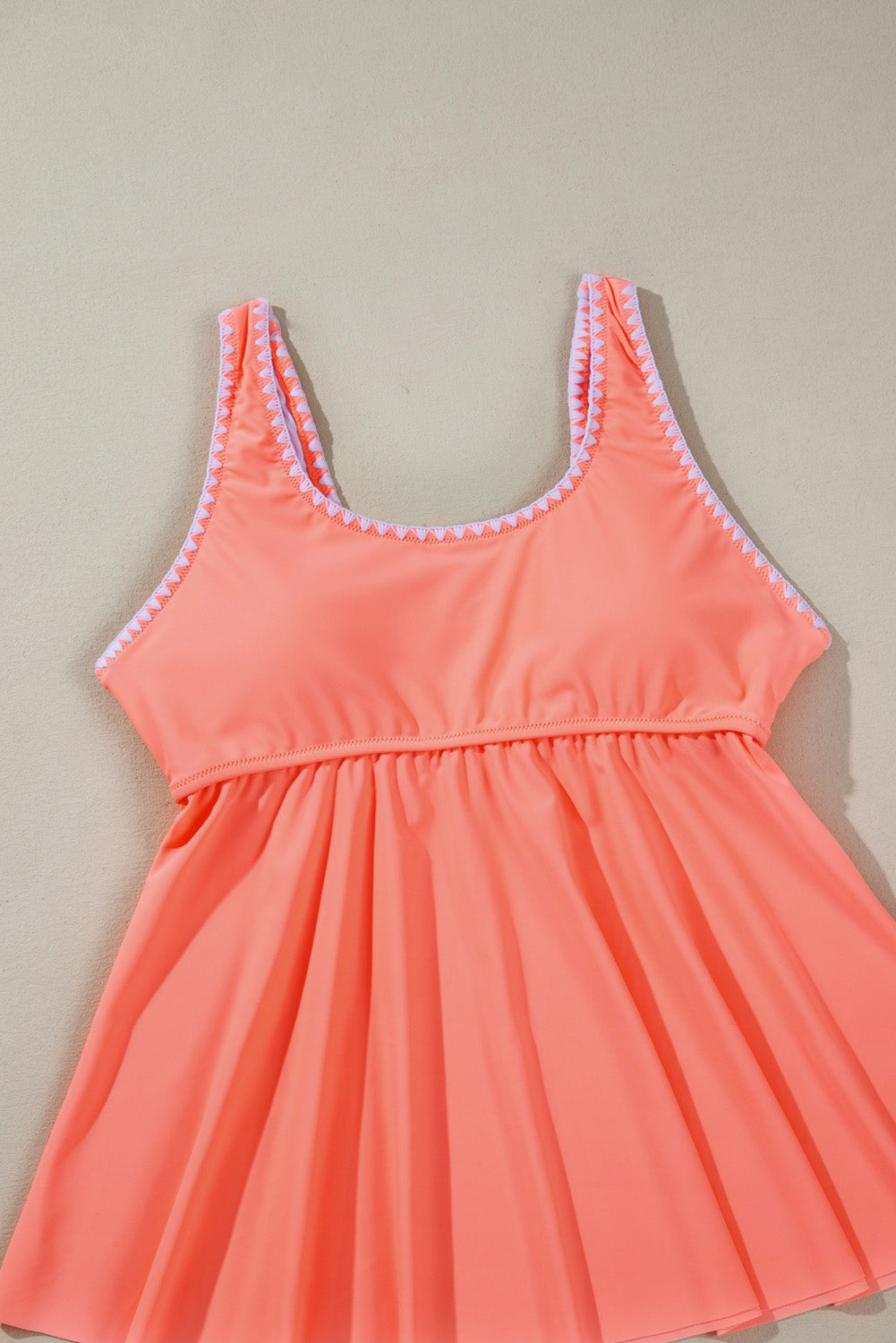 Fresh Salmon Contrast Trim Ruffled Peplum Top Tankini Swimsuit