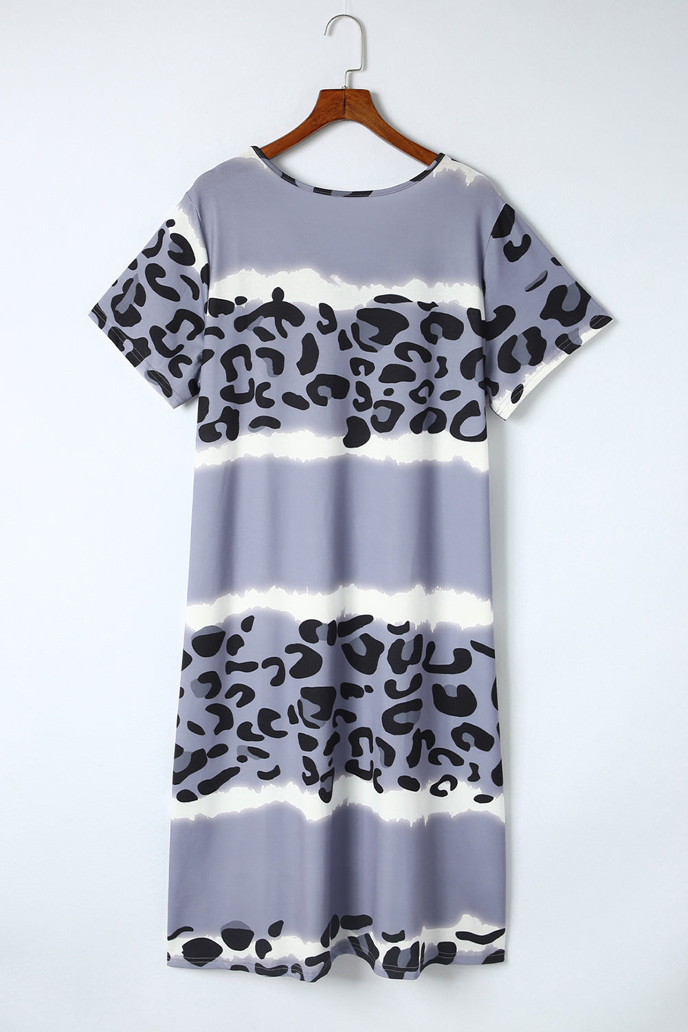 Leopard Color Block V Neck Plus Size T Shirt Dress