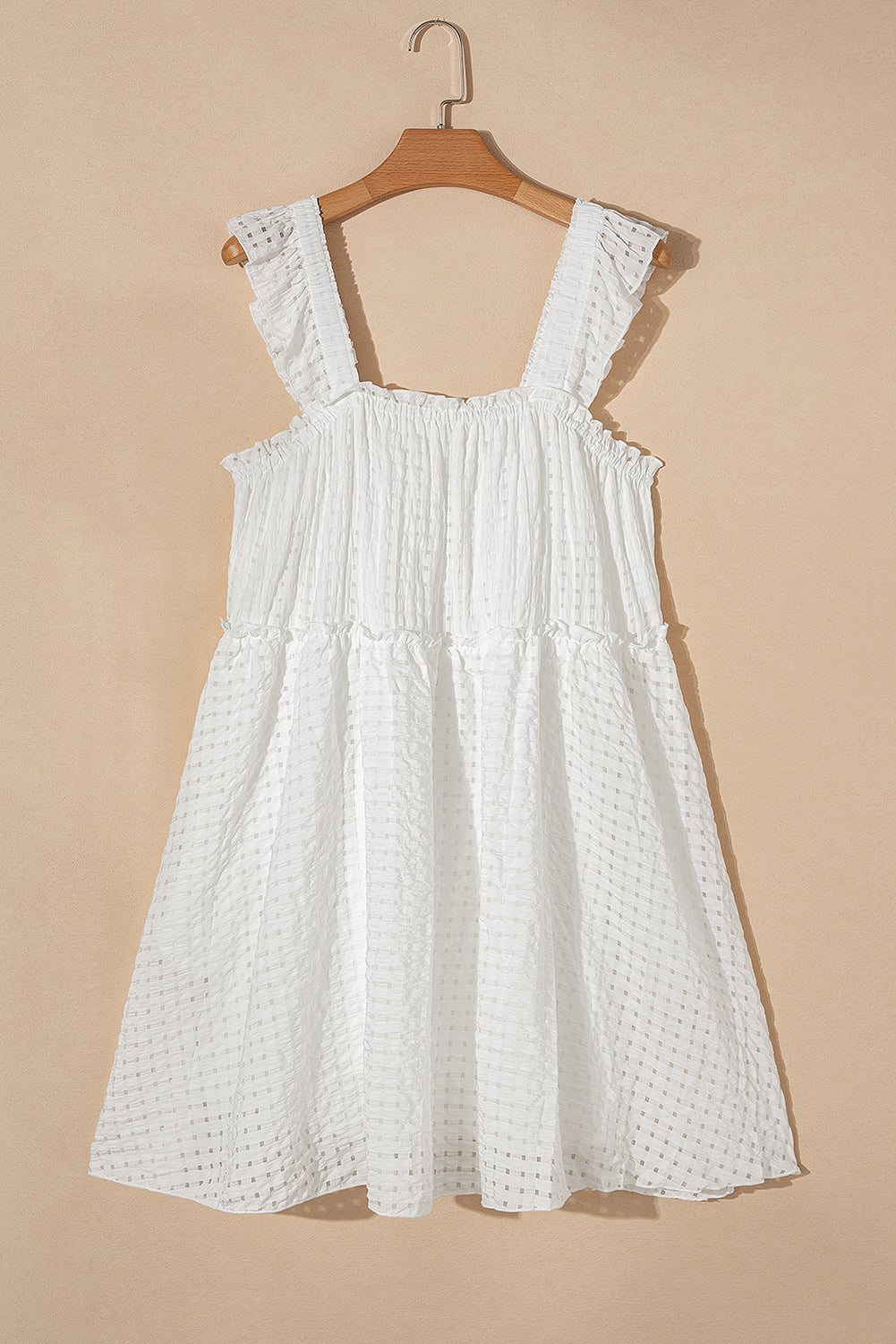 White Plaid Ruffled Straps Flowy Sleeveless Dress