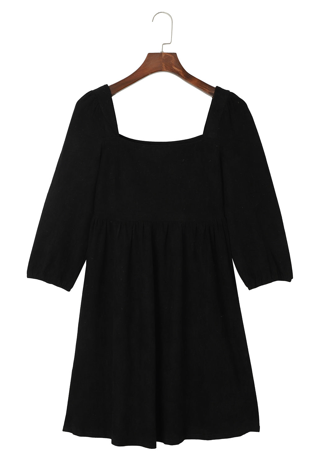 Black Suede Square Neck Puff Sleeve Dress