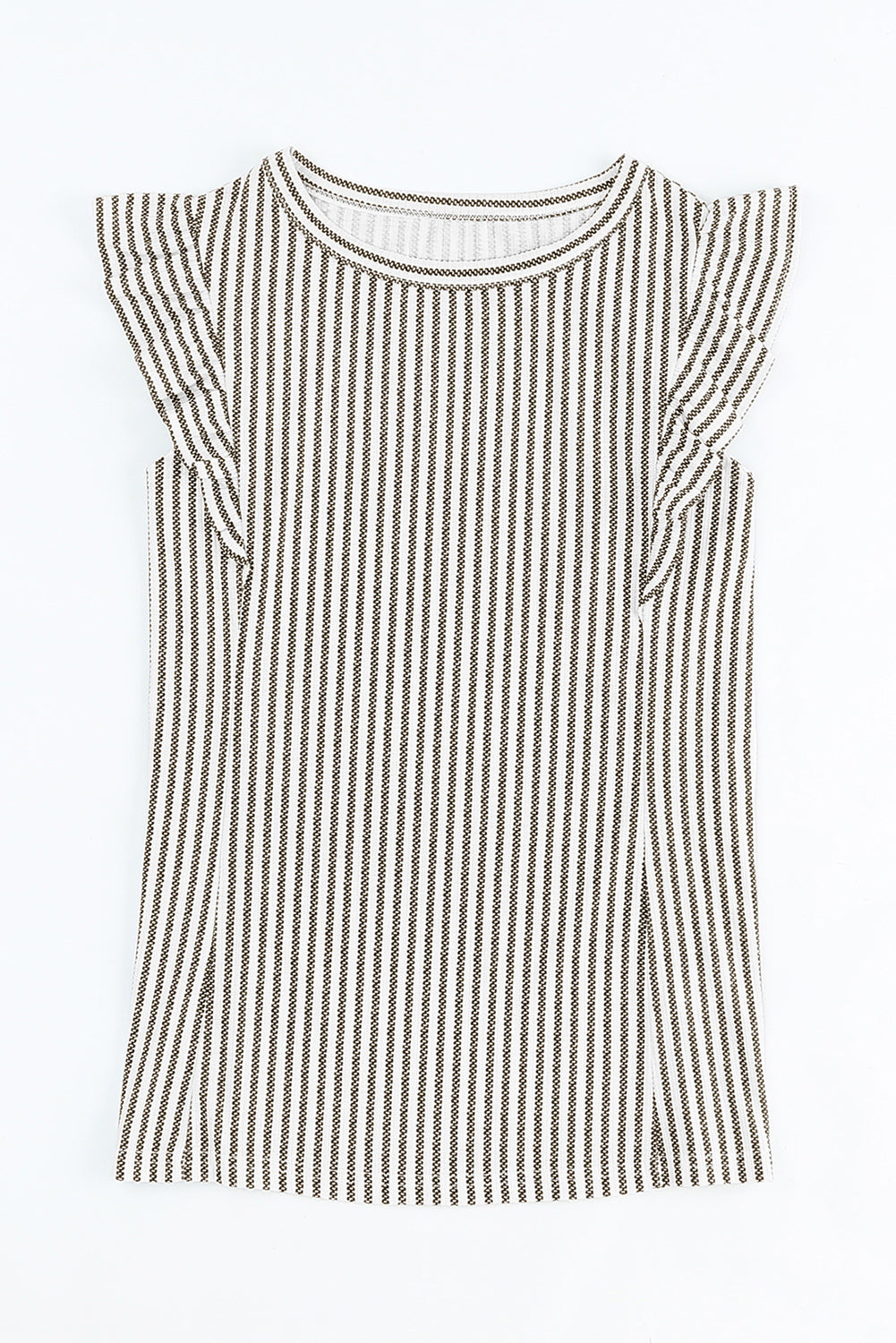 Gray Crew Neck Ruffled Striped Tank Top