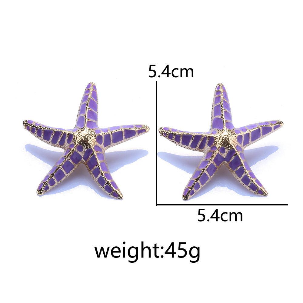 Alloy Purple Starfish All-match Mediterranean Style Pentagram Stud Earrings