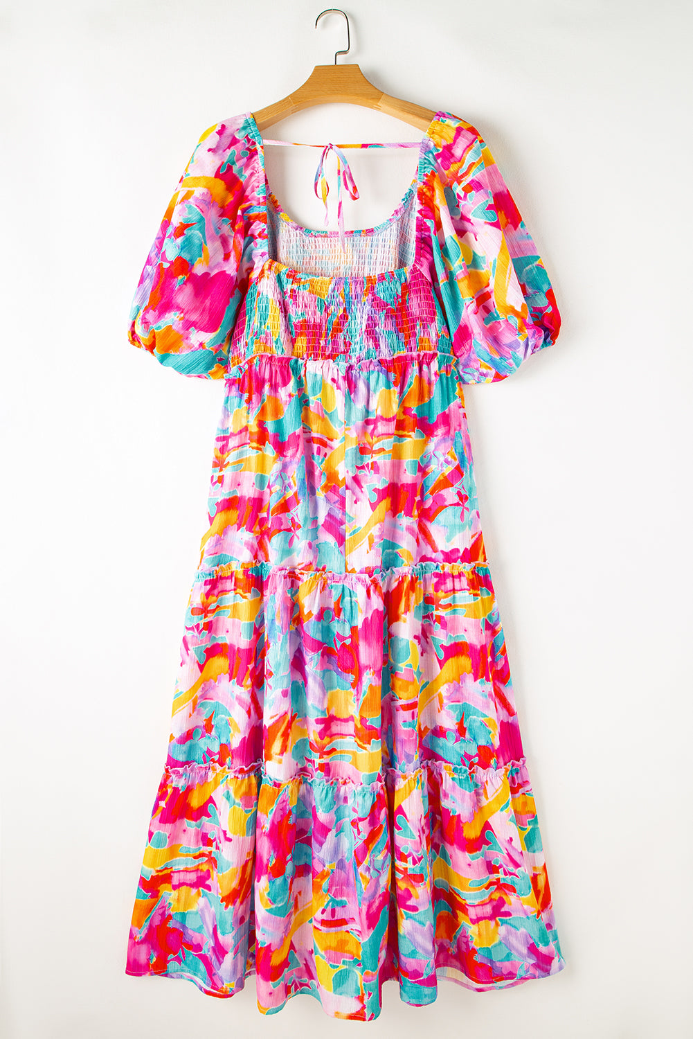 Multicolour Plus Size Floral Smocked Puff Sleeve Maxi Dress