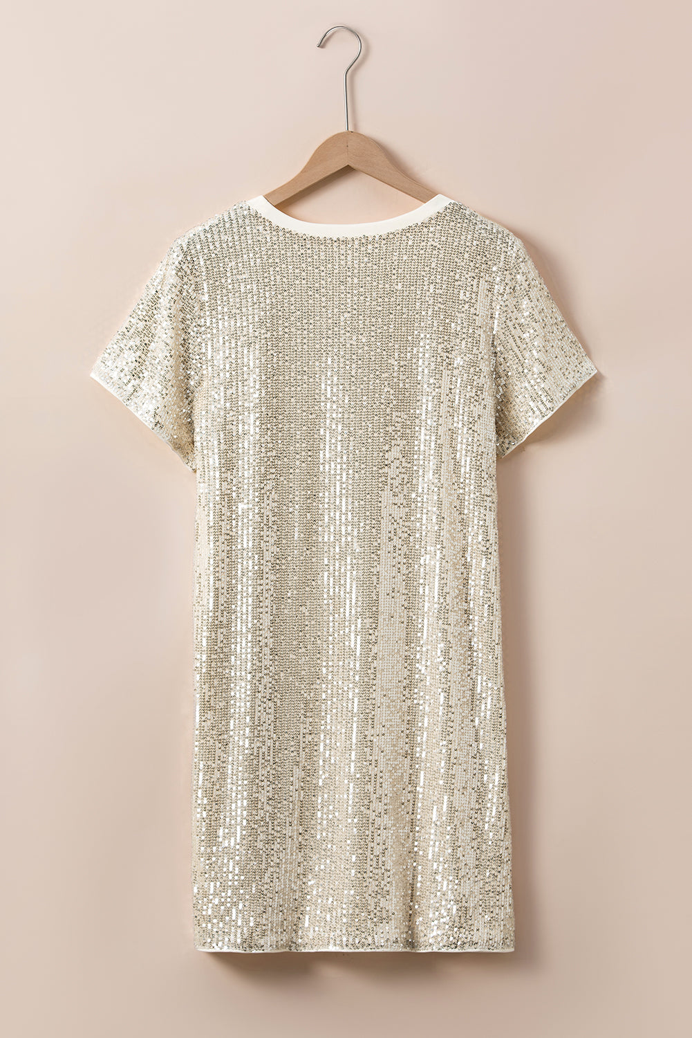 Light Pink Plus Size Sequin Short Sleeve T-shirt Dress