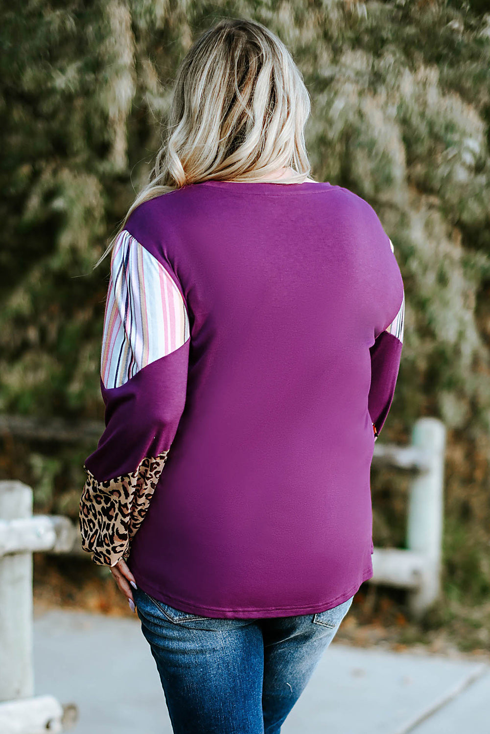 Purple Leopard Striped Color Block Plus Size Top