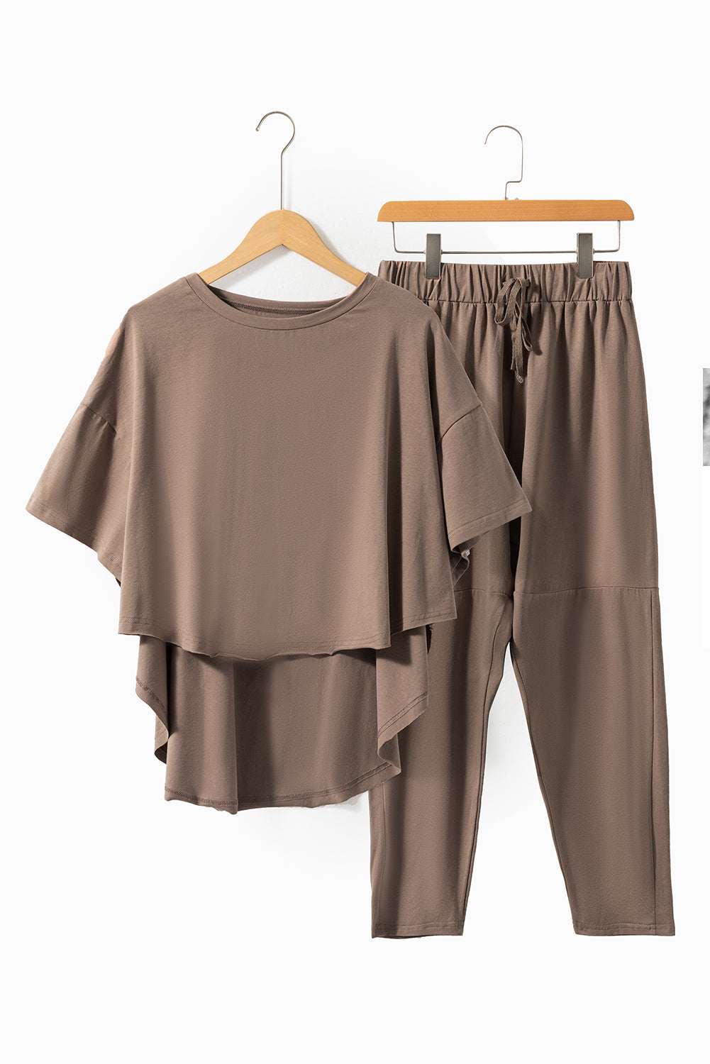 Simply Taupe High Low Boxy Fit Tee and Crop Pants Set