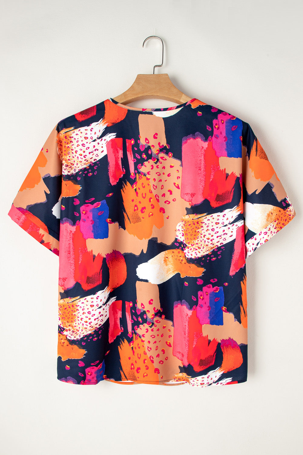 Multicolour Abstract Print V Neck Short Sleeve Plus Size Blouse