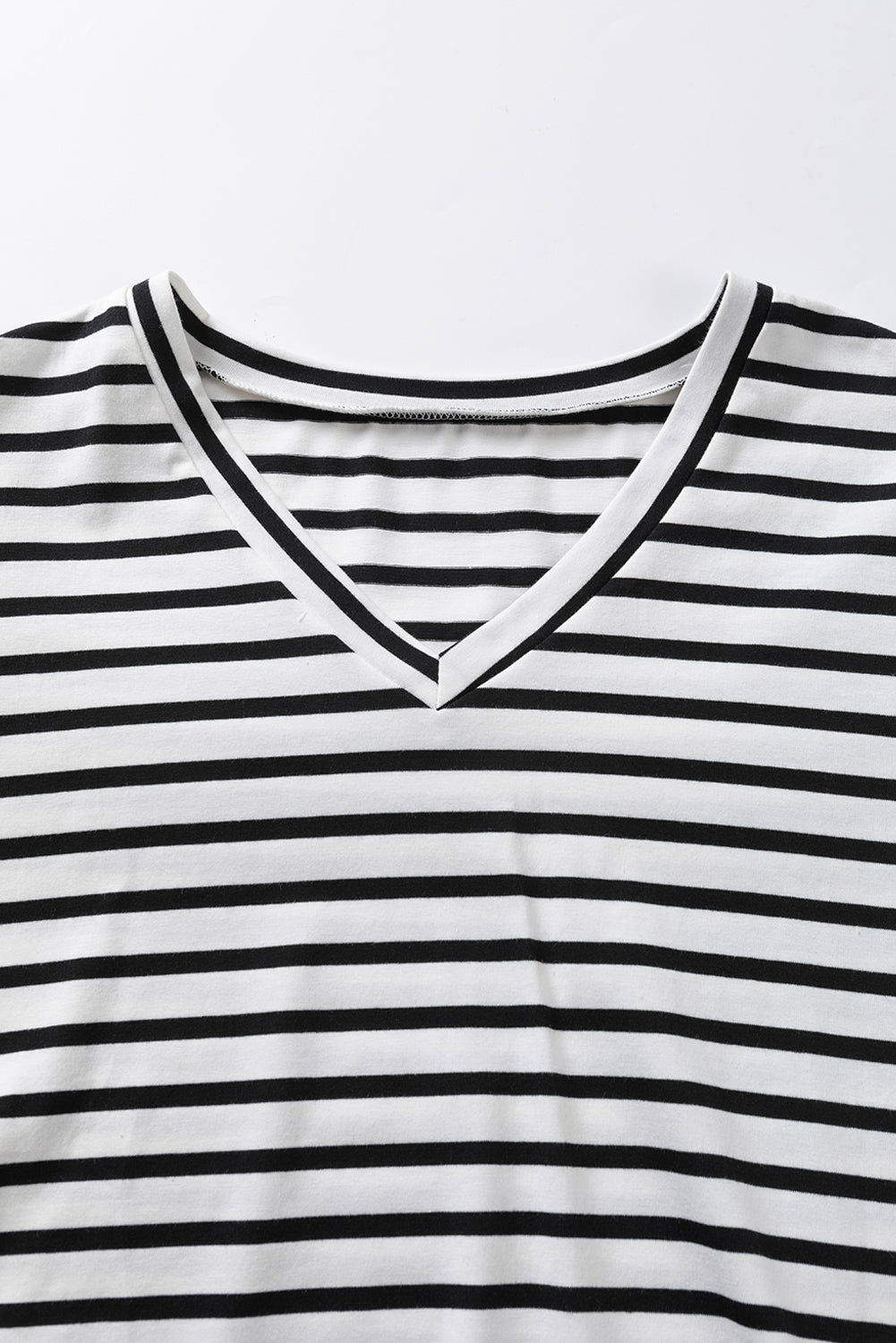 White Stripe V Neck Petal Sleeve Plus Size T-Shirt