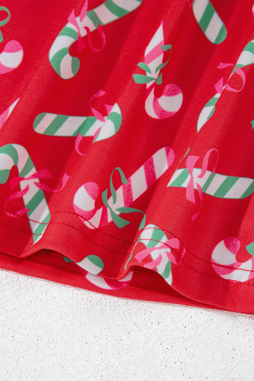 Red Christmas Candy Cane Print Pocketed Knotted Pajama Set