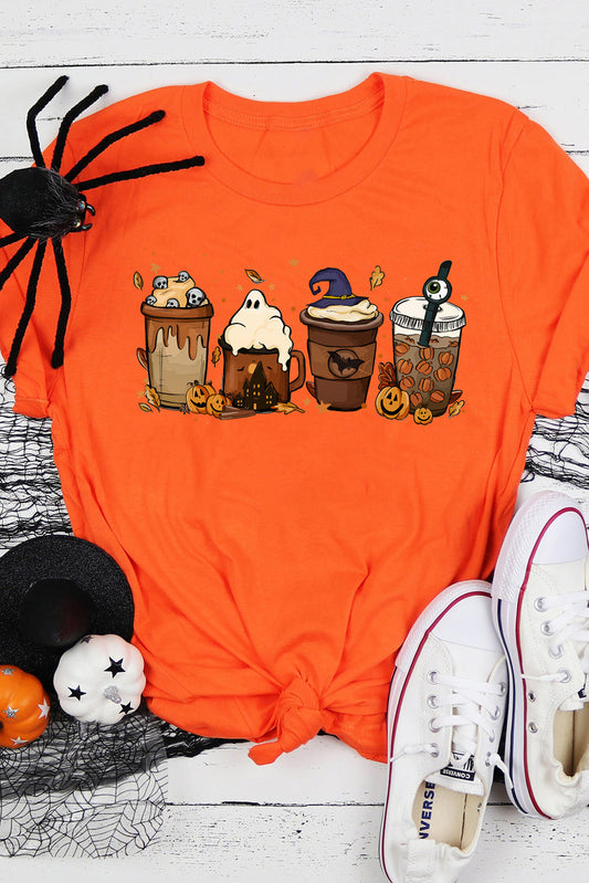 Orange Horror Coffee Pumpkin Spice Halloween Graphic Tee