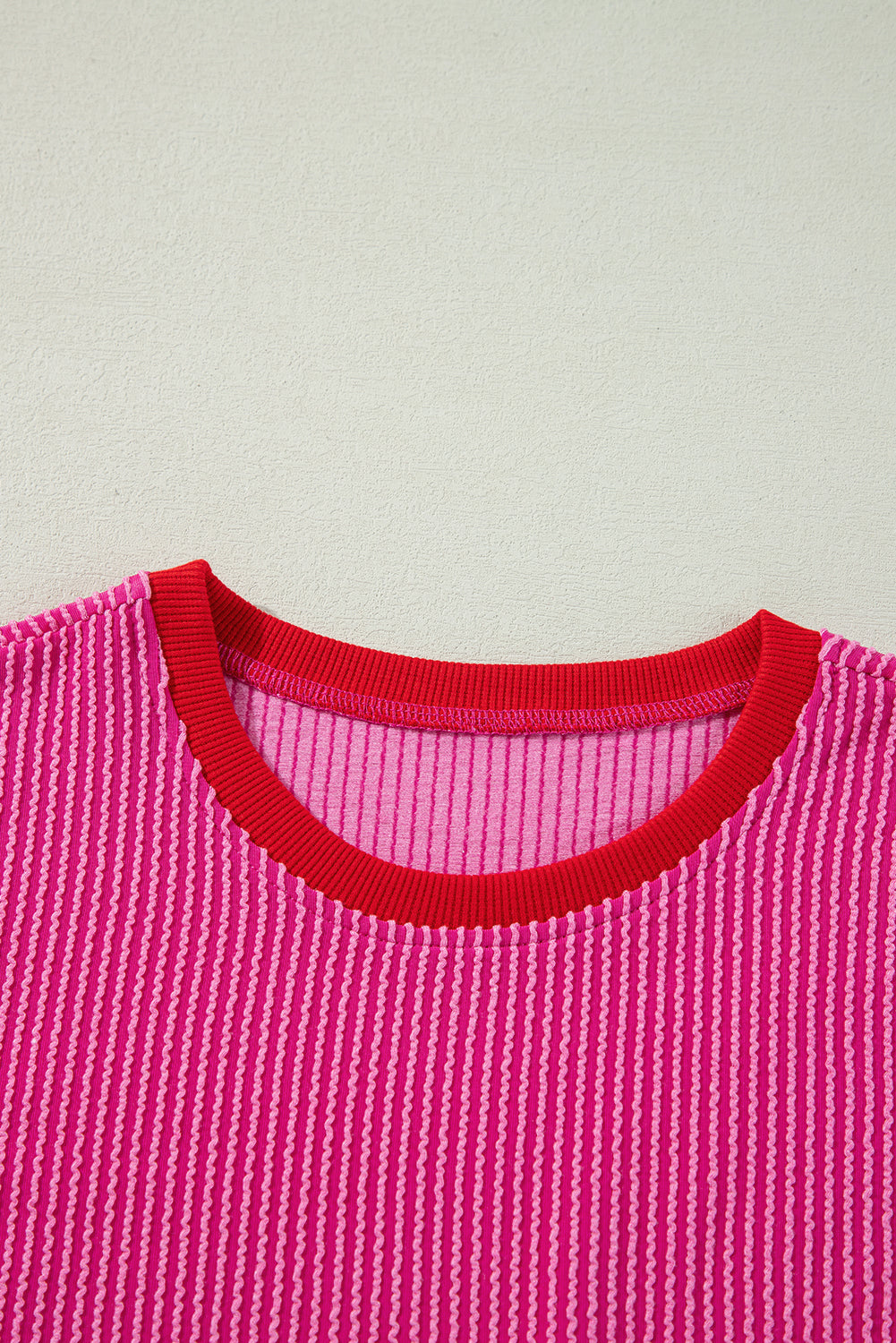 Bright Pink Corded Contrast Edge Drop Shoulder Long Sleeve Top