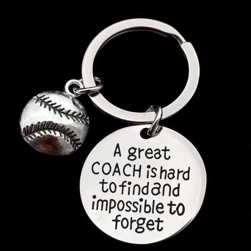 Stainless Steel Lettering Keychain Basketball Baseball Charm Key Ring Decorations