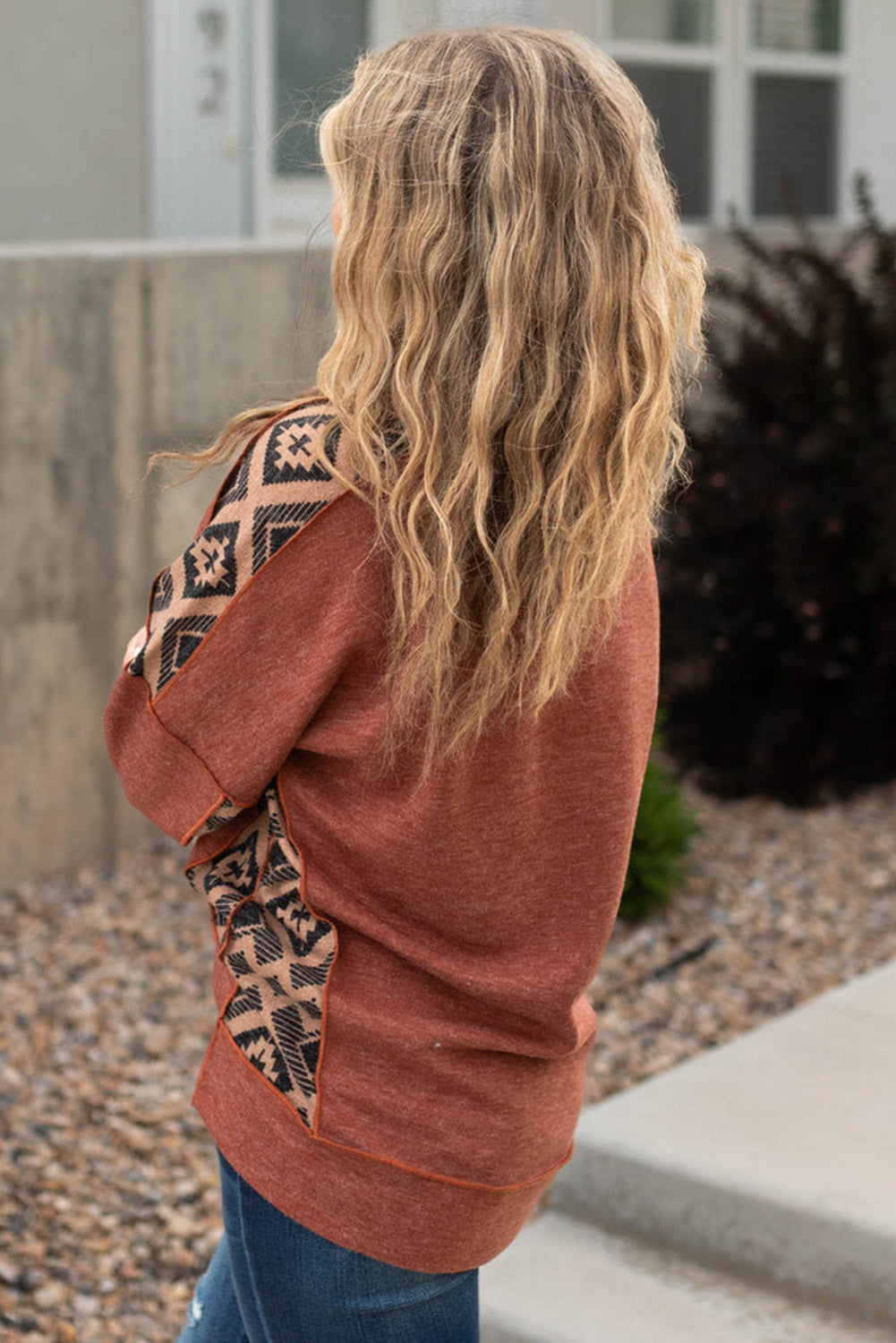 Chestnut Exposed Seam Aztec Patchwork Baggy Top