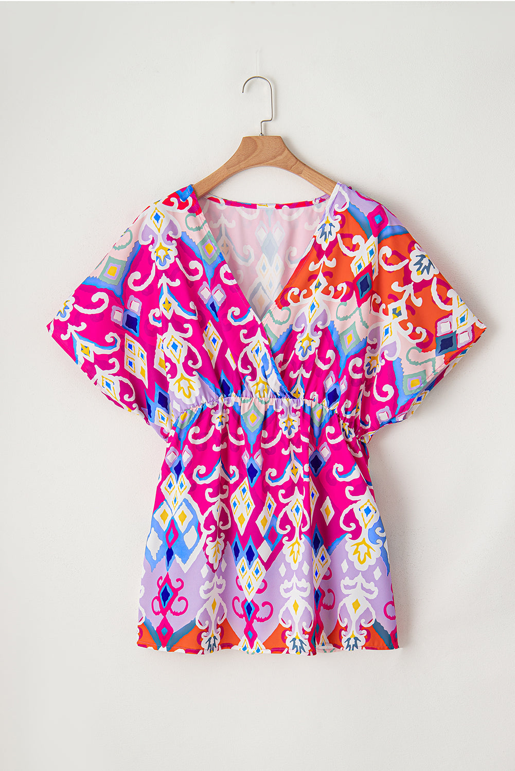 Multicolour Dreamy Print Wrap V Neck Plus Babydoll Blouse