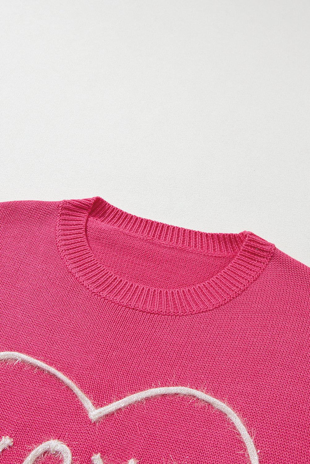 Rose Heart XOXO Pattern Drop Shoulder Rib Knit Sweater