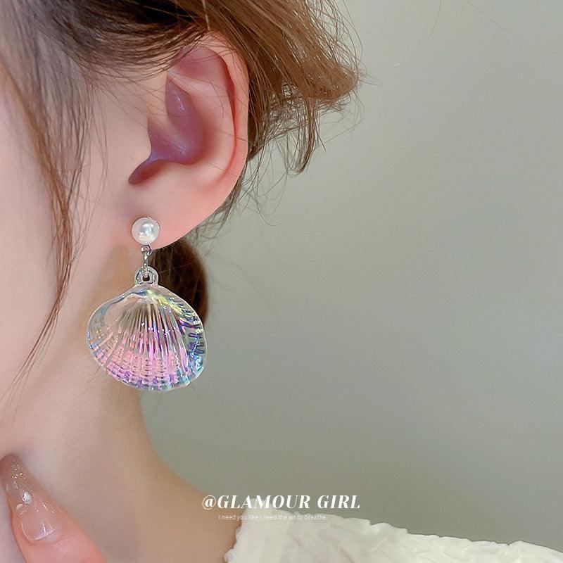 Silver Needle Shell Illusion Colorful Super Immortal Pearl Earrings