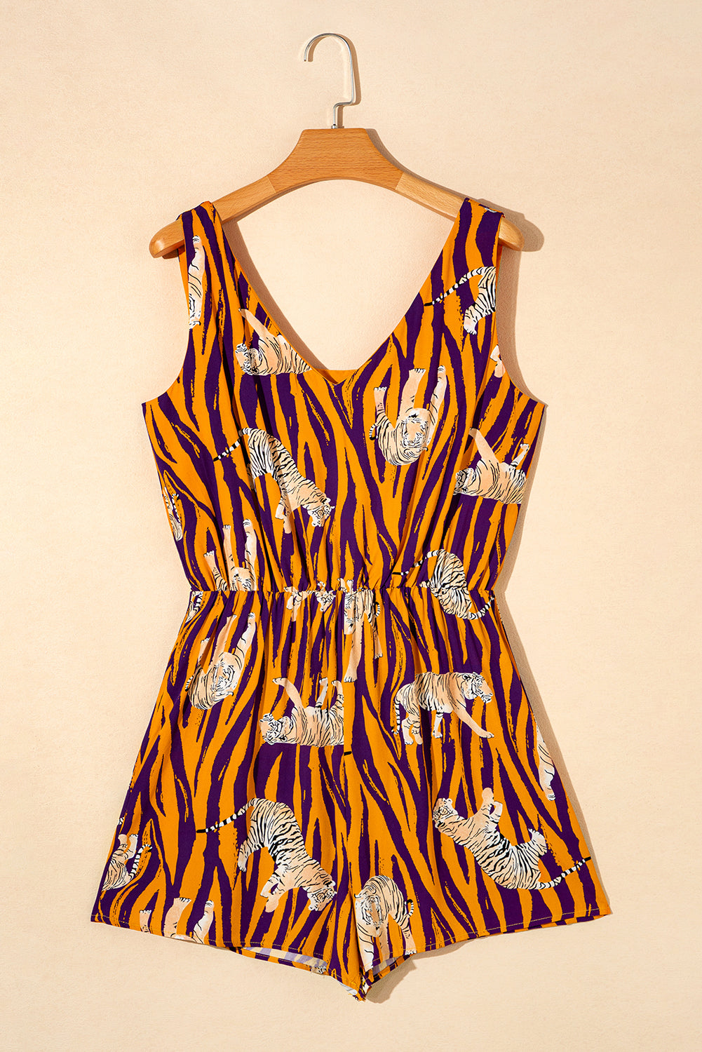 Multicolour Tiger Printed Sleeveless V Neck Romper