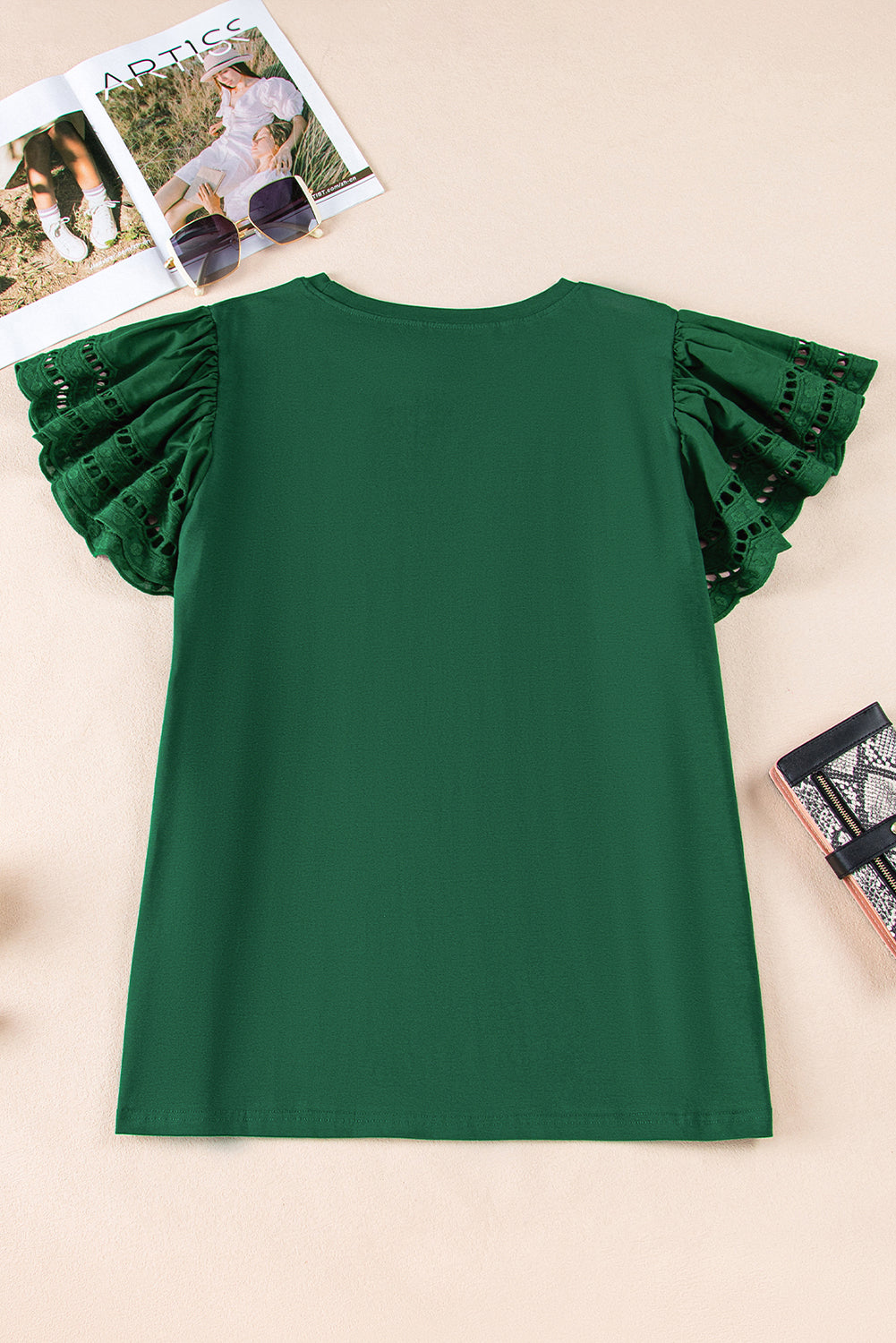 Green Plus Size Flutter Sleeve Top