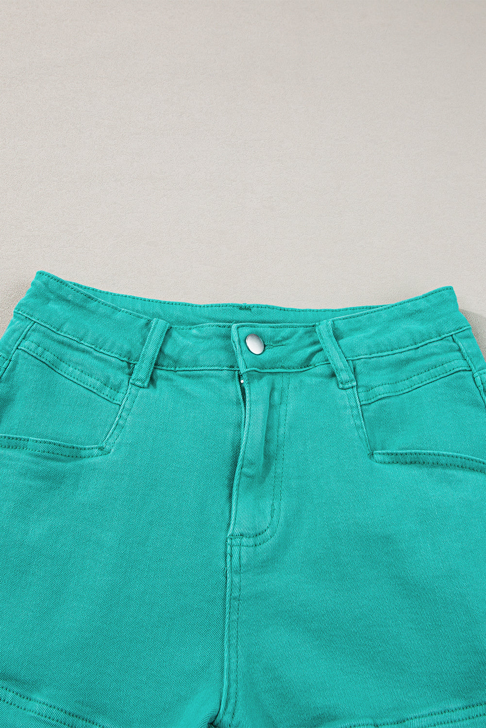 Turquoise Frayed Edge Mid Rise Denim Shorts