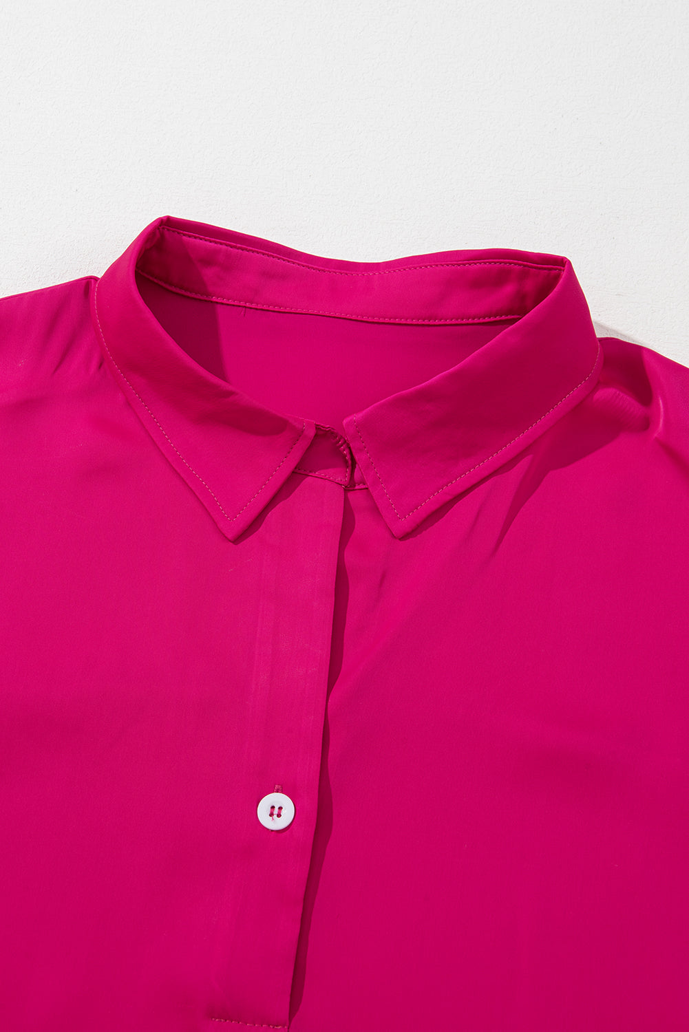 Bright Pink Collared V Neck Short Sleeve Shift Plus Size Dress