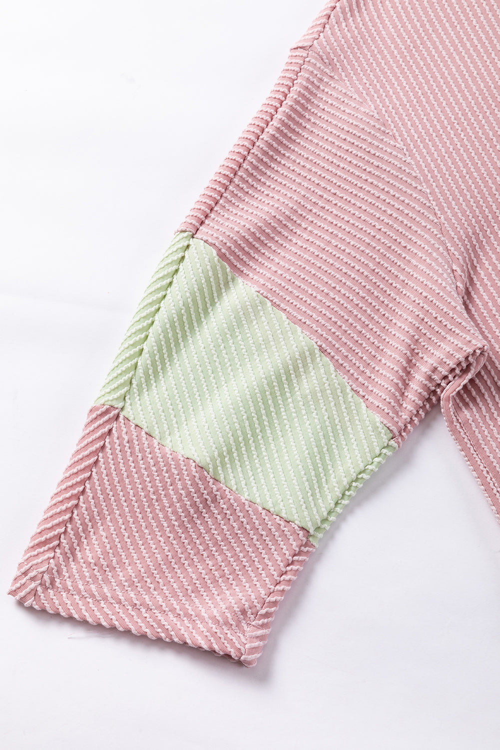 Light Pink Color Block Ribbed Knit Quarter Sleeve Top