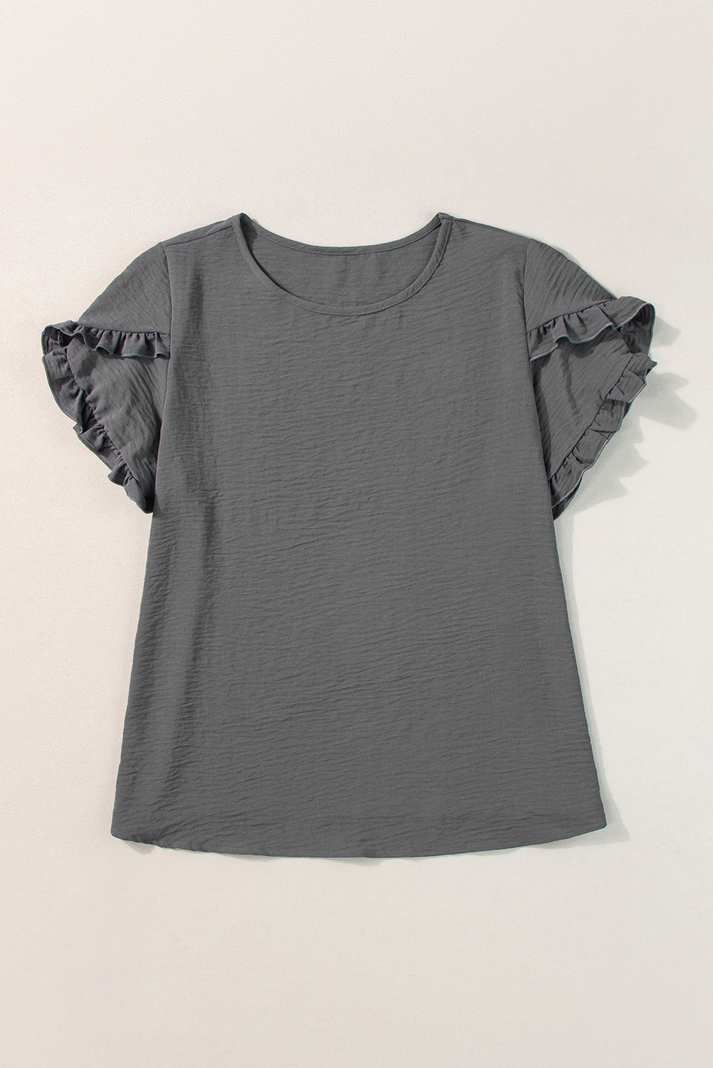 Dark Grey Ruffled Short Sleeve Plus Size Top