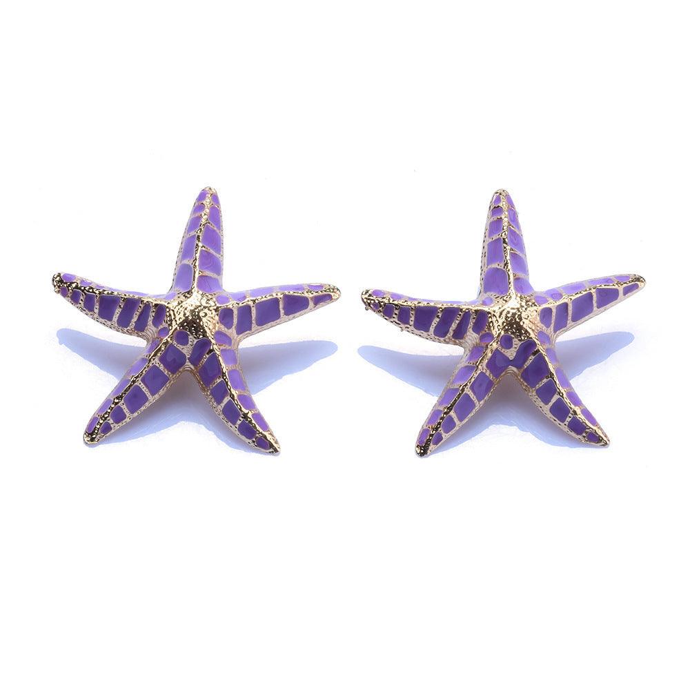 Alloy Purple Starfish All-match Mediterranean Style Pentagram Stud Earrings