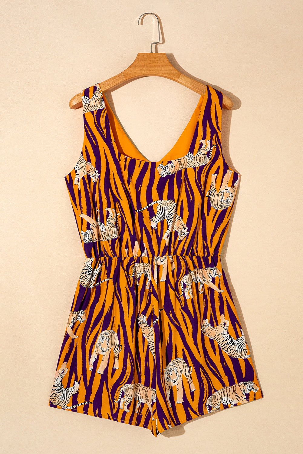 Multicolour Tiger Printed Sleeveless V Neck Romper