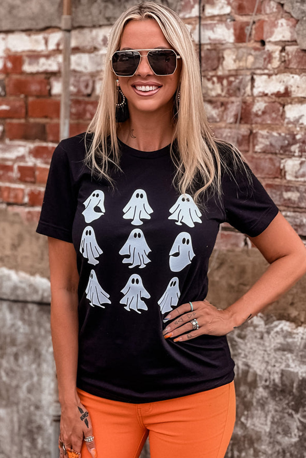 Black Halloween Ghost Graphic Tee