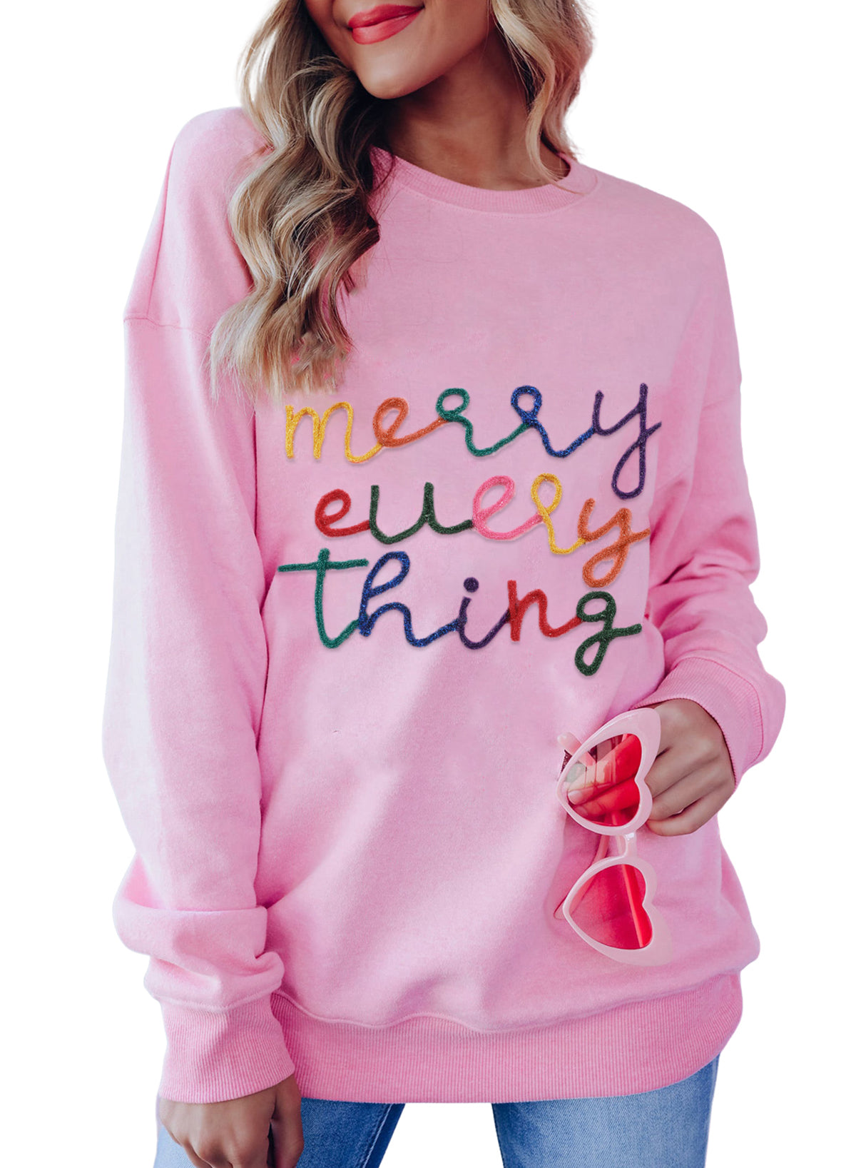 Peach Blossom Merry Every Thing Tinsel Slogan Sweatshirt