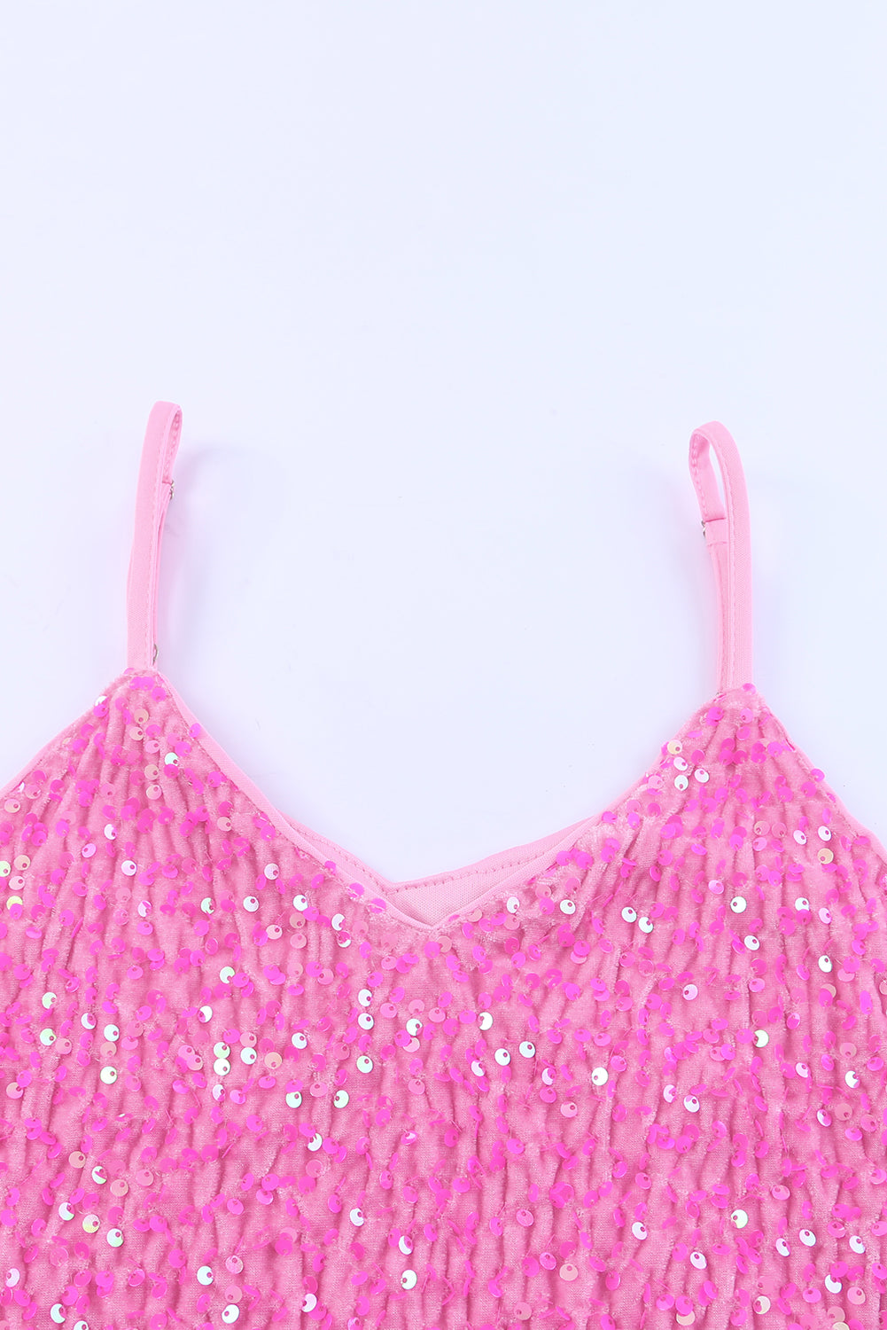 Pink Sequin Adjustable Straps Tank Top