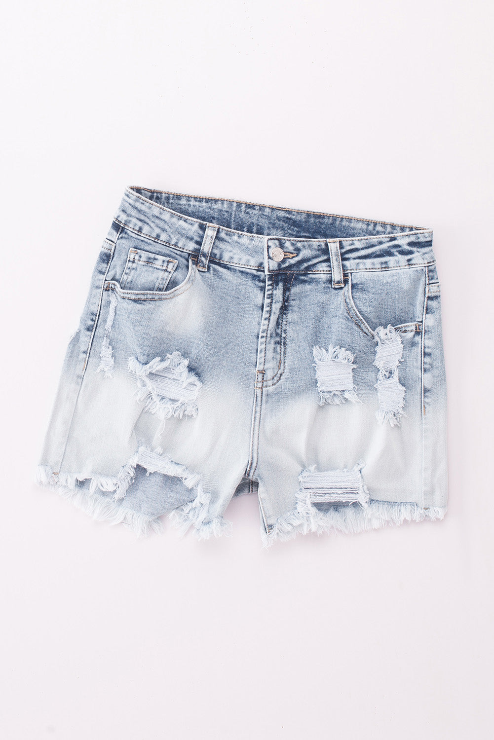 Sky Blue Bleached Wash Distressed Denim Shorts